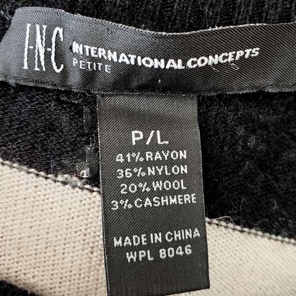 INC Cashmere Wool Striped Handkerchief Knit Top Large Petite LP Cozy Black White - Picture 7 of 11